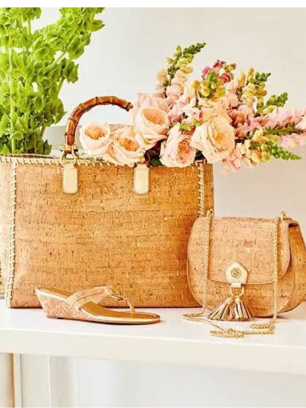 Lilly Pulitzer Cork Natural Greydon Tote Bamboo handles - Picture 2 of 9